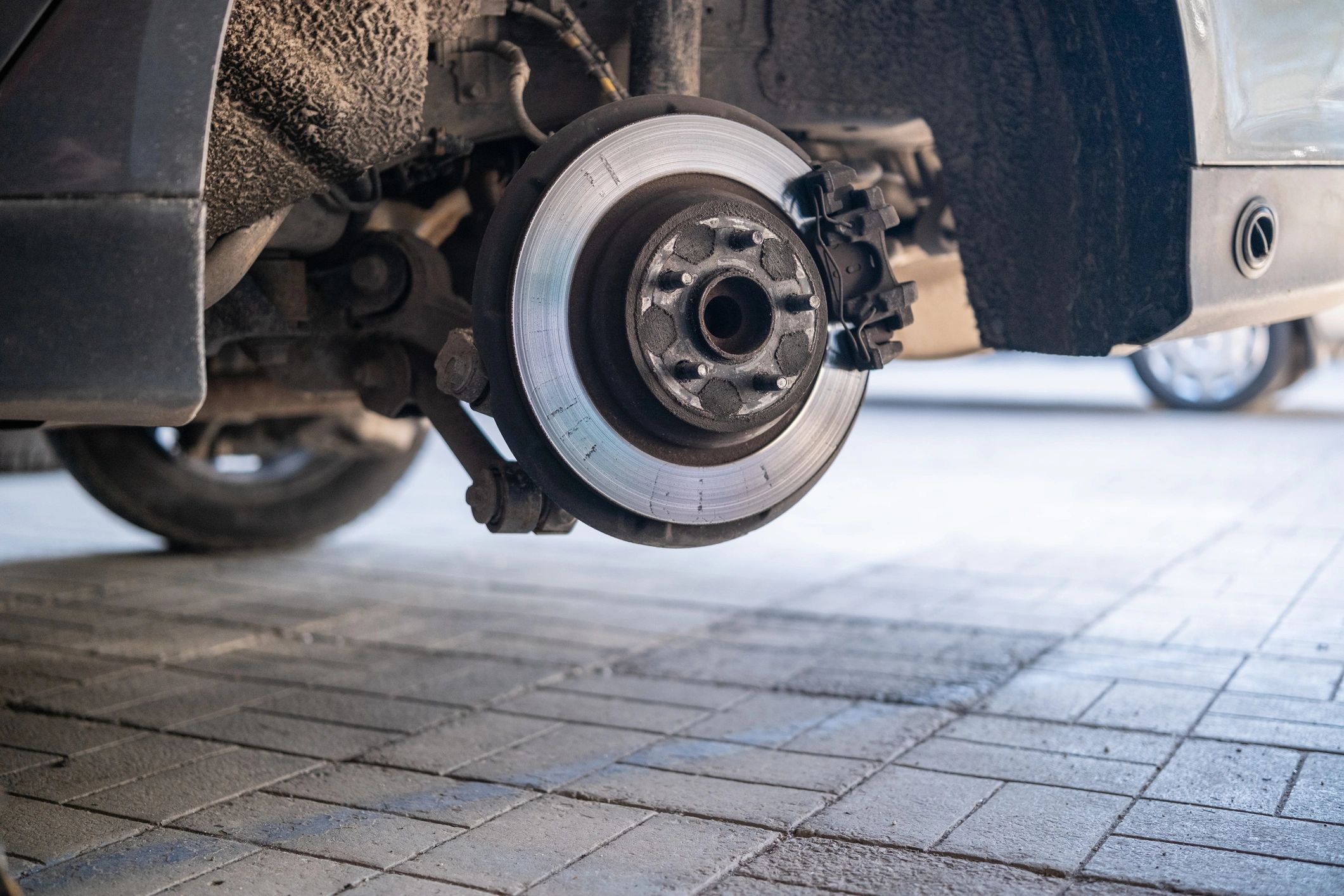 Close-up of a high-performance brake assembly with rotor and caliper